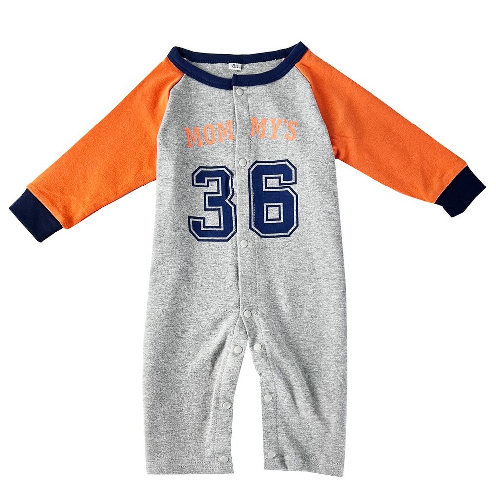 Grey-Orange Baseball Baby Cotton Romper